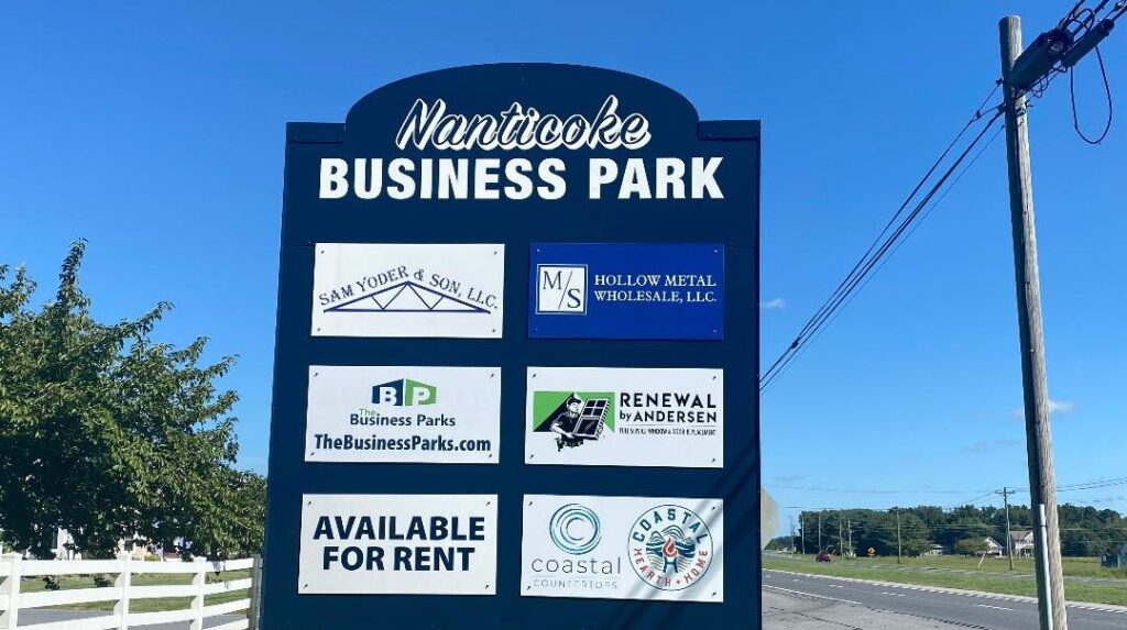 A photo of an outdoor sign for the Nanticoke Business Park that links to the Nanticoke page.